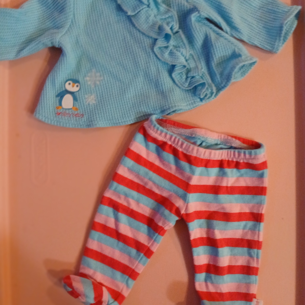 Blue Ruffled Top and Striped Pants Set